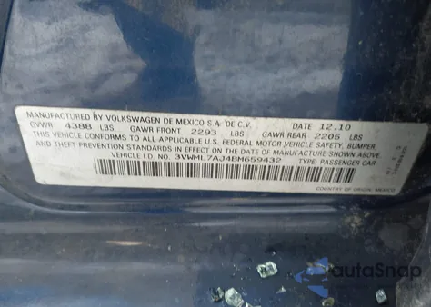 2011 Volkswagen Jetta Sportwagen 2.0L Tdi из США, поврежденный, VIN 3VWML7AJ4BM659432